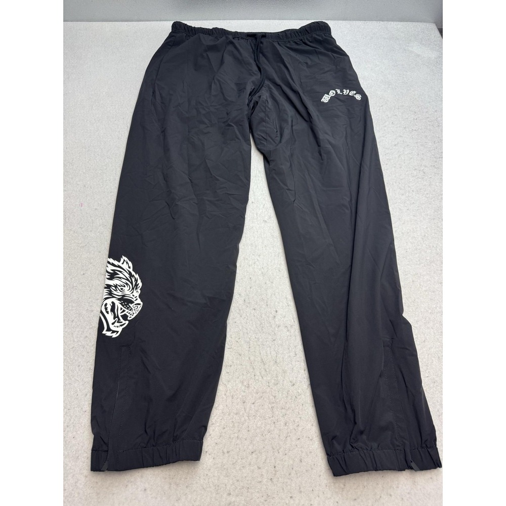 Darc Sport Track Pants Mens XL Black Wolf Graphic Lined Zip Ankle Elastic Waist
